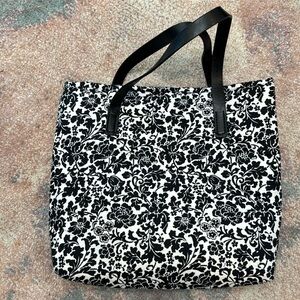 Handmade black & white floral print bag with matching wallet, magnetic close